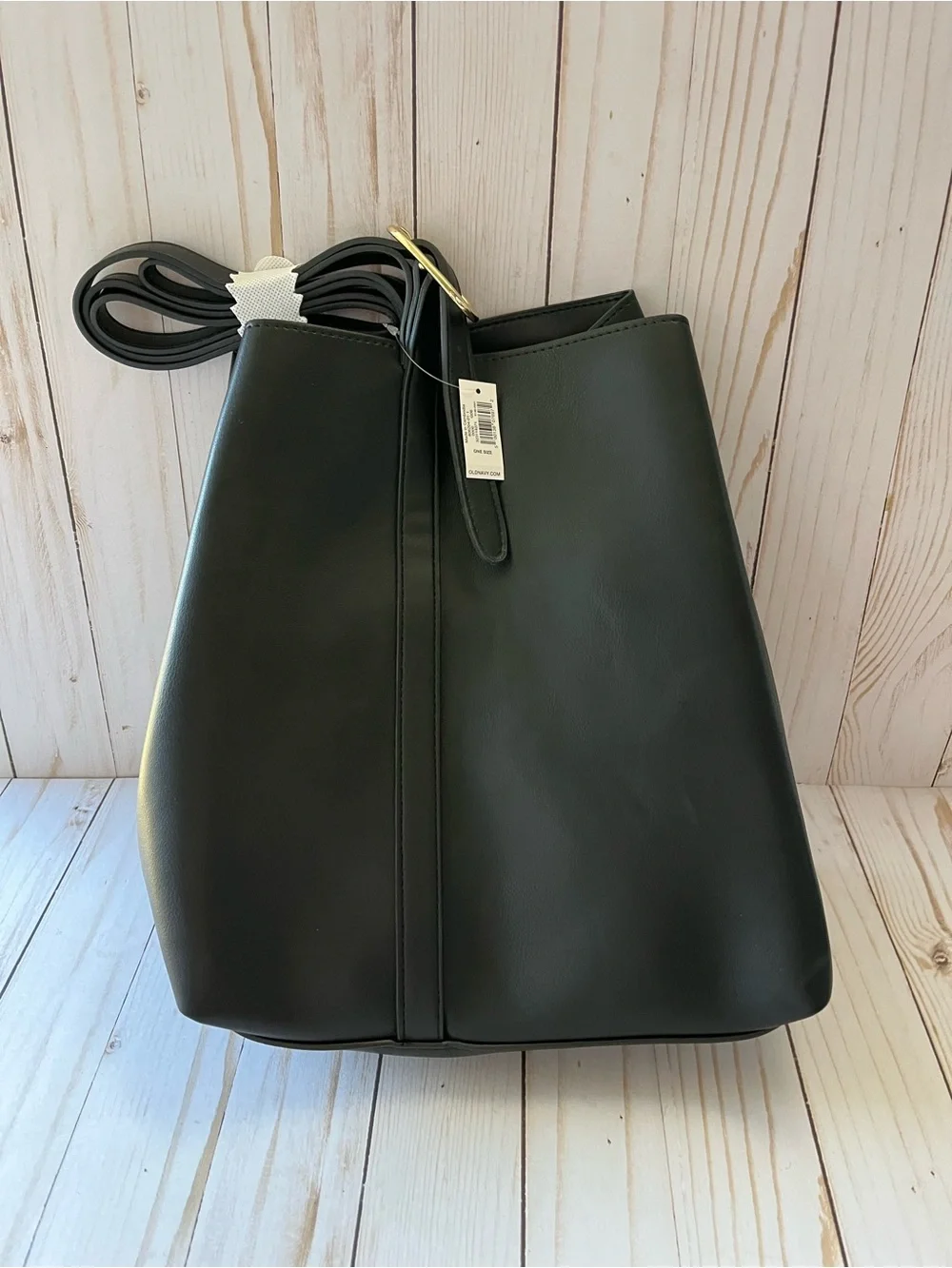 Old Navy Black Faux-Leather Tote with Adjustable Strap